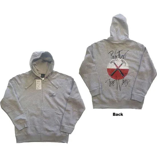 Hoodie - Pink Floyd - The Wall Faded Hammers Logo - Grey - Zip