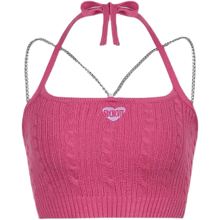 Hot pink chain camisole crop tops