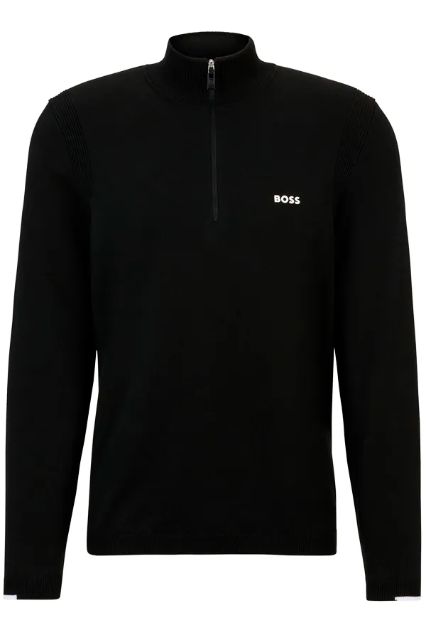 Hugo Boss 1/4 Zip Knit Regular Sweatshirt Black