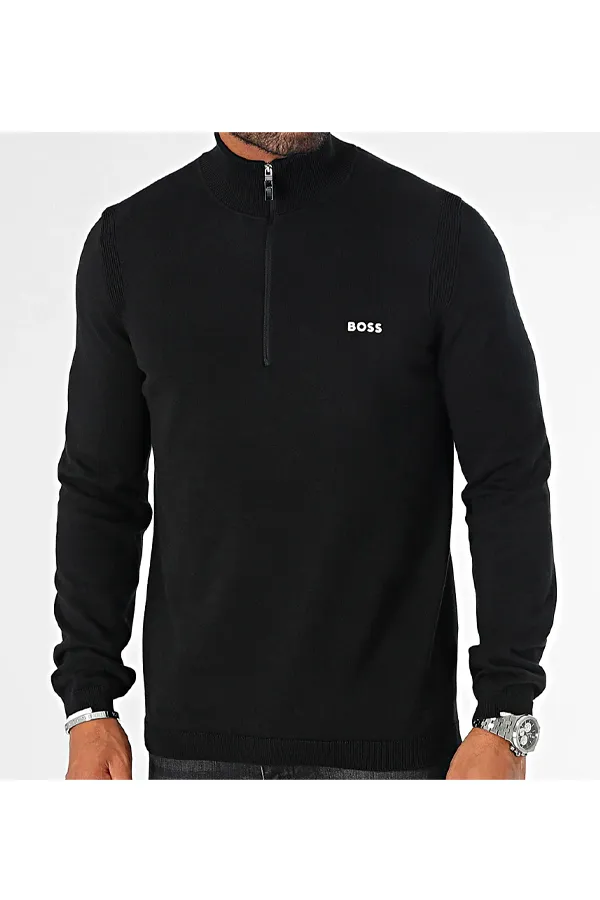 Hugo Boss 1/4 Zip Knit Regular Sweatshirt Black