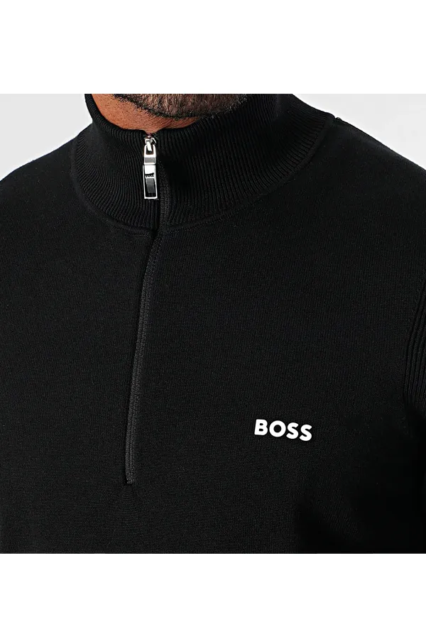 Hugo Boss 1/4 Zip Knit Regular Sweatshirt Black