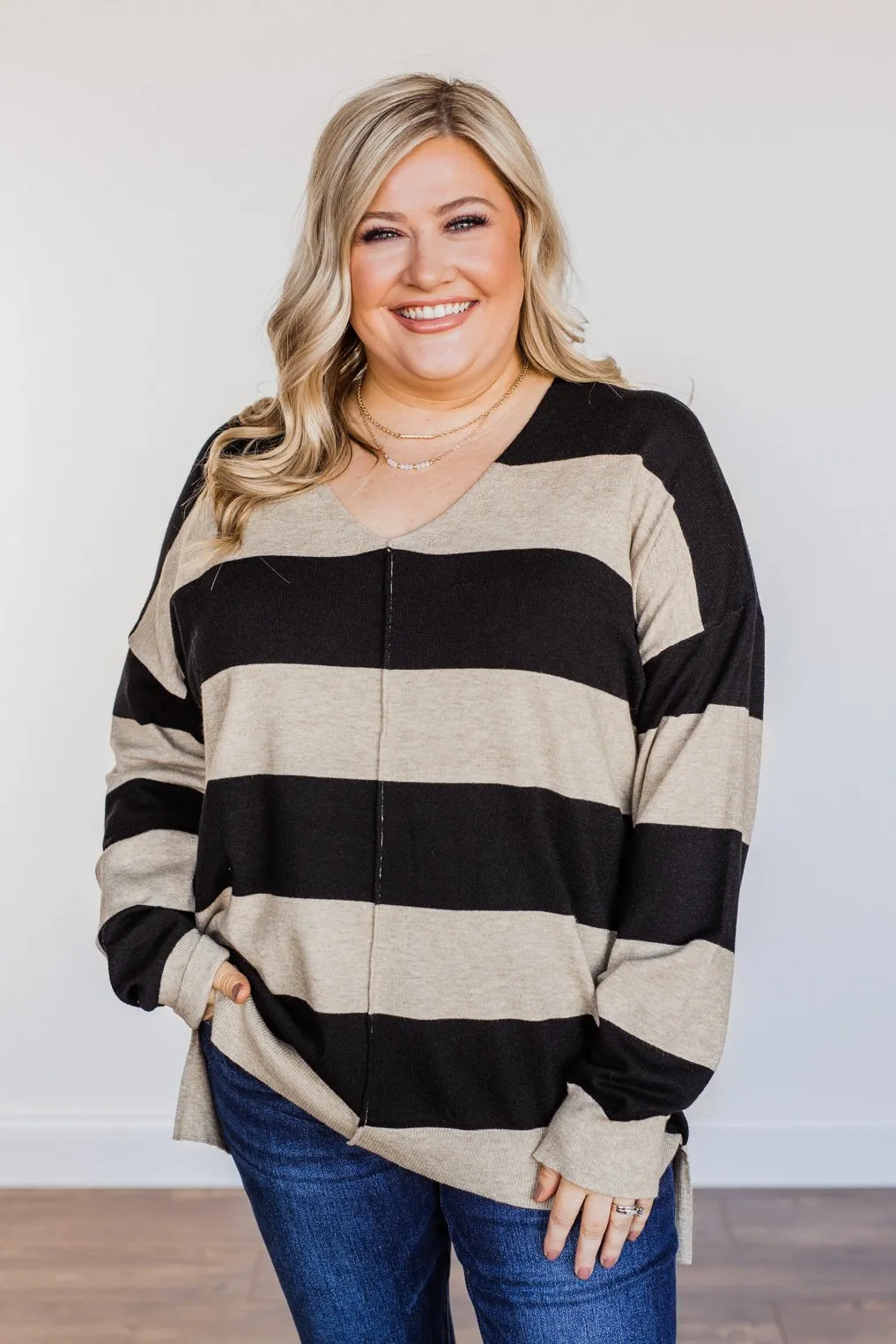 It Was Fate Striped Long Sleeve Top- Beige & Black