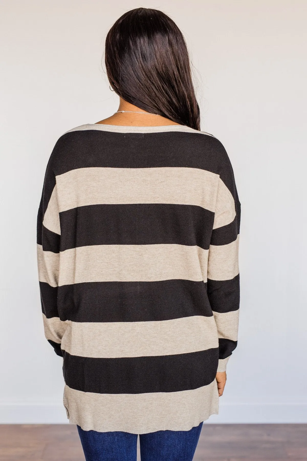 It Was Fate Striped Long Sleeve Top- Beige & Black