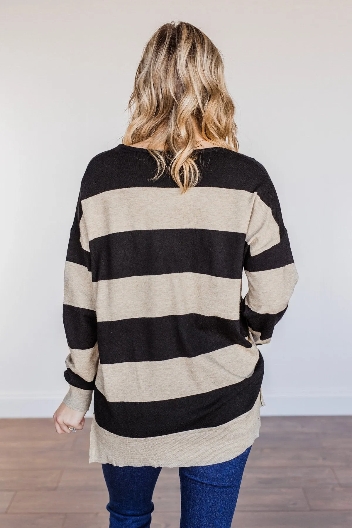 It Was Fate Striped Long Sleeve Top- Beige & Black