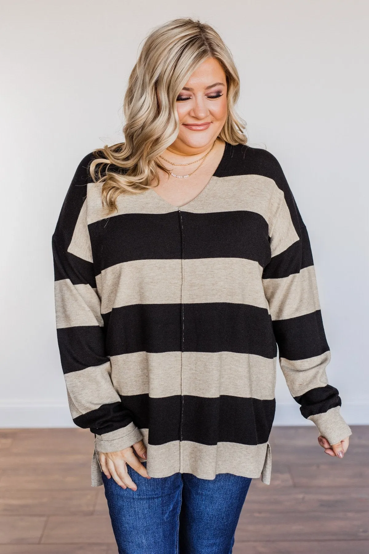 It Was Fate Striped Long Sleeve Top- Beige & Black