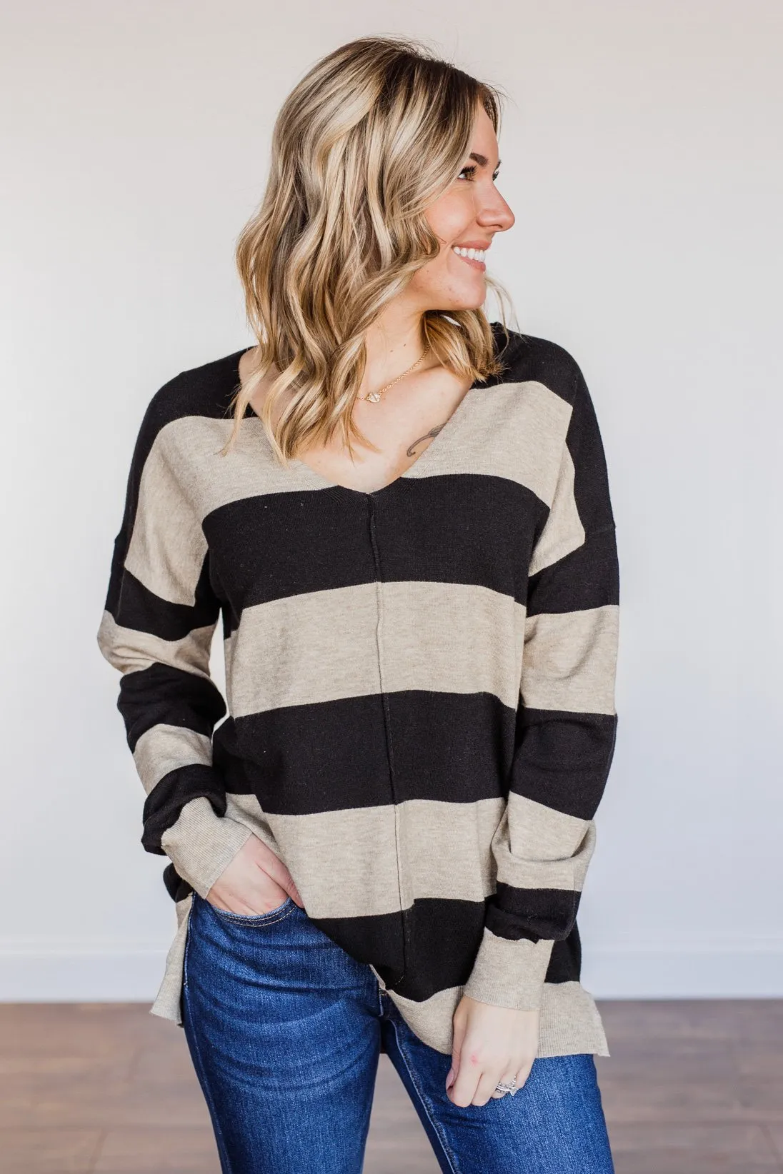 It Was Fate Striped Long Sleeve Top- Beige & Black