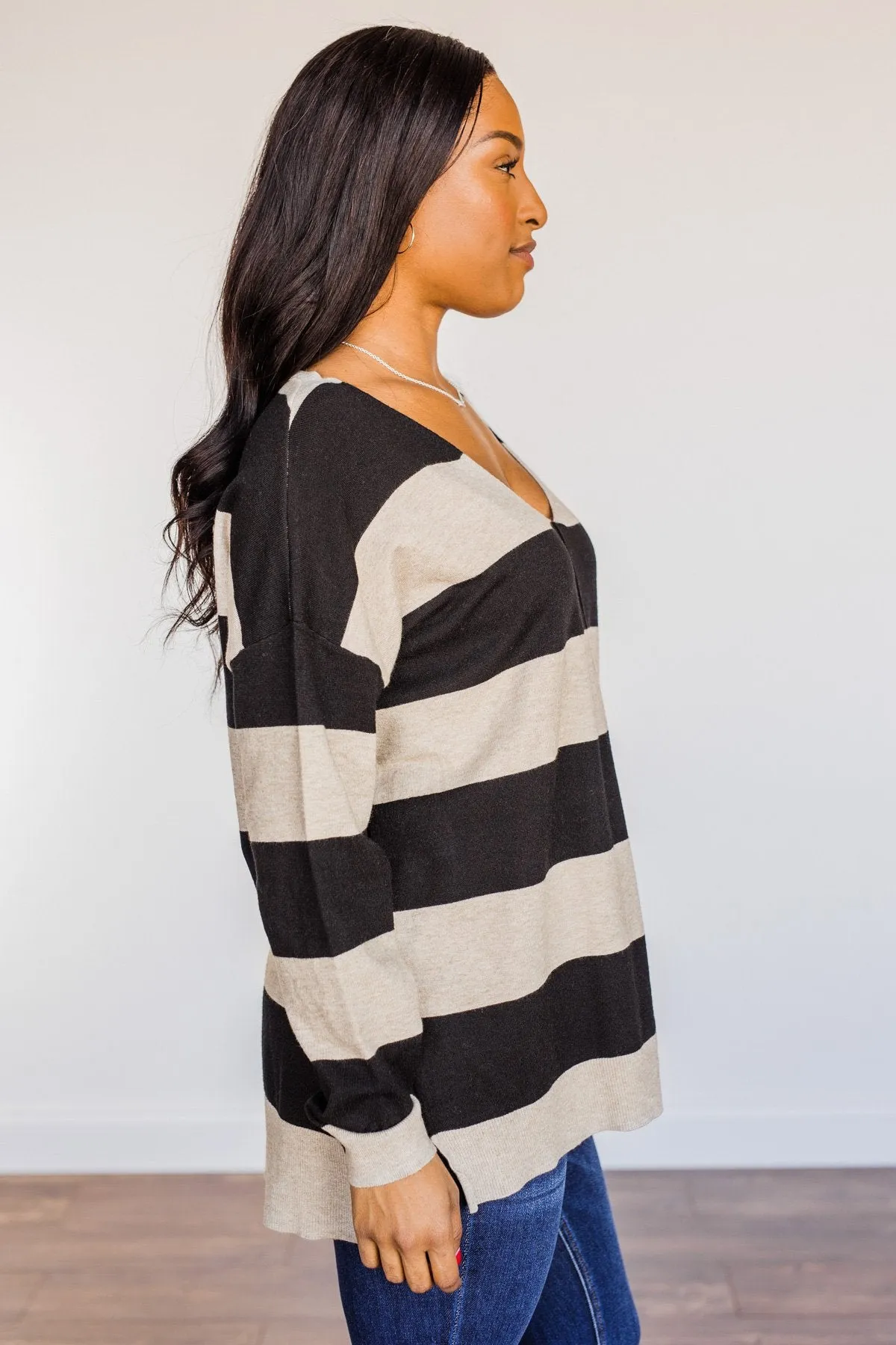 It Was Fate Striped Long Sleeve Top- Beige & Black