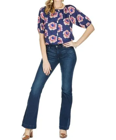 Jade Annabella Button Peasant Blouse In Navy Rose