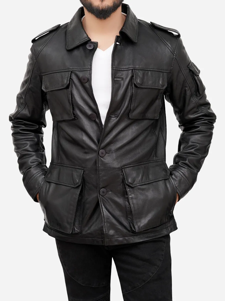 Jasiel Classic Sheepskin Vintage Black Leather Jacket