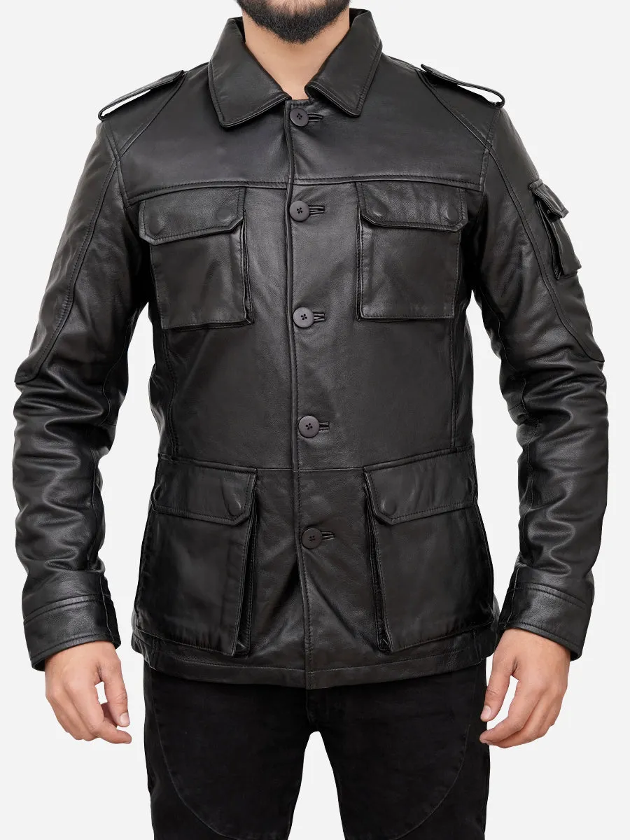 Jasiel Classic Sheepskin Vintage Black Leather Jacket