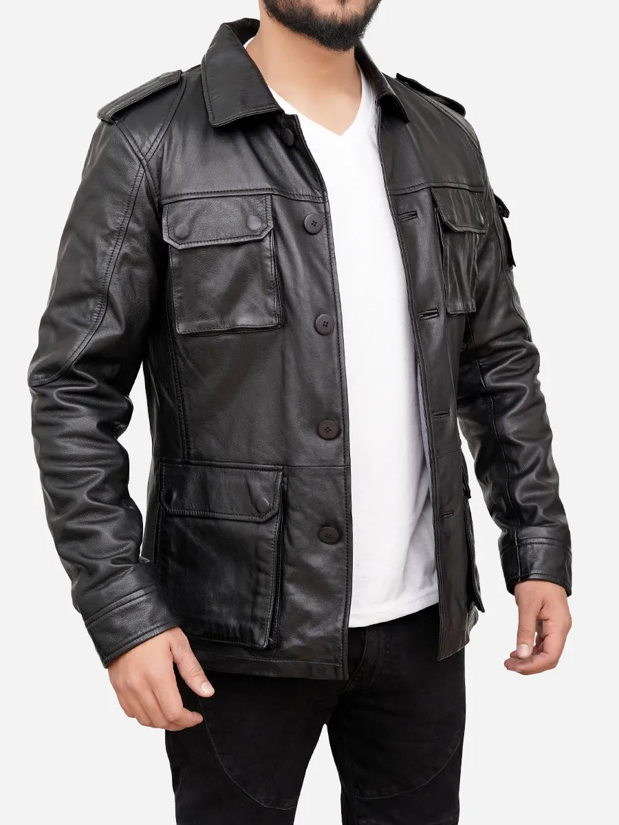 Jasiel Classic Sheepskin Vintage Black Leather Jacket