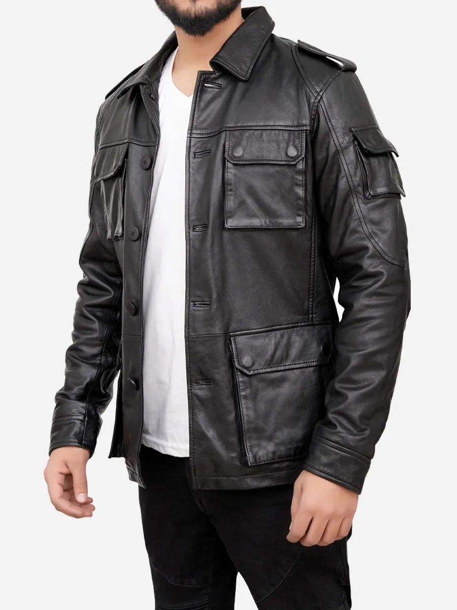 Jasiel Classic Sheepskin Vintage Black Leather Jacket