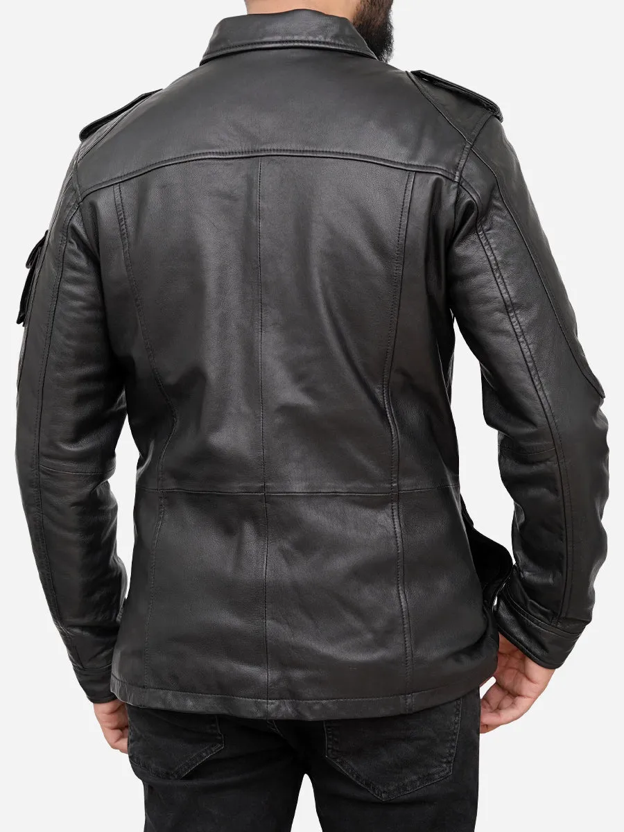 Jasiel Classic Sheepskin Vintage Black Leather Jacket