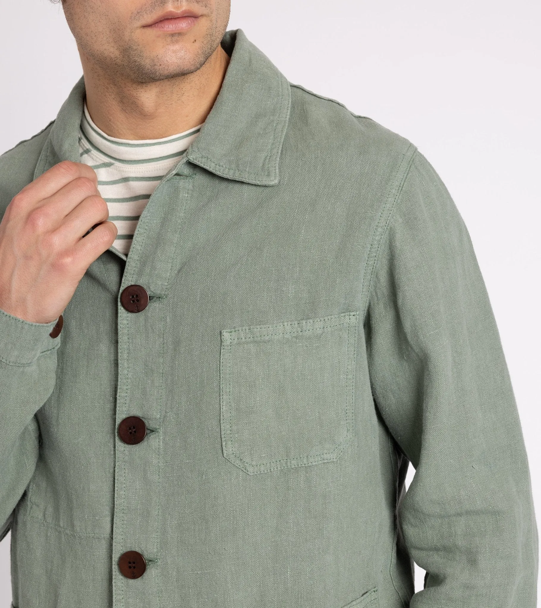 La Paz Batista Linen Work Jacket: Green Bay