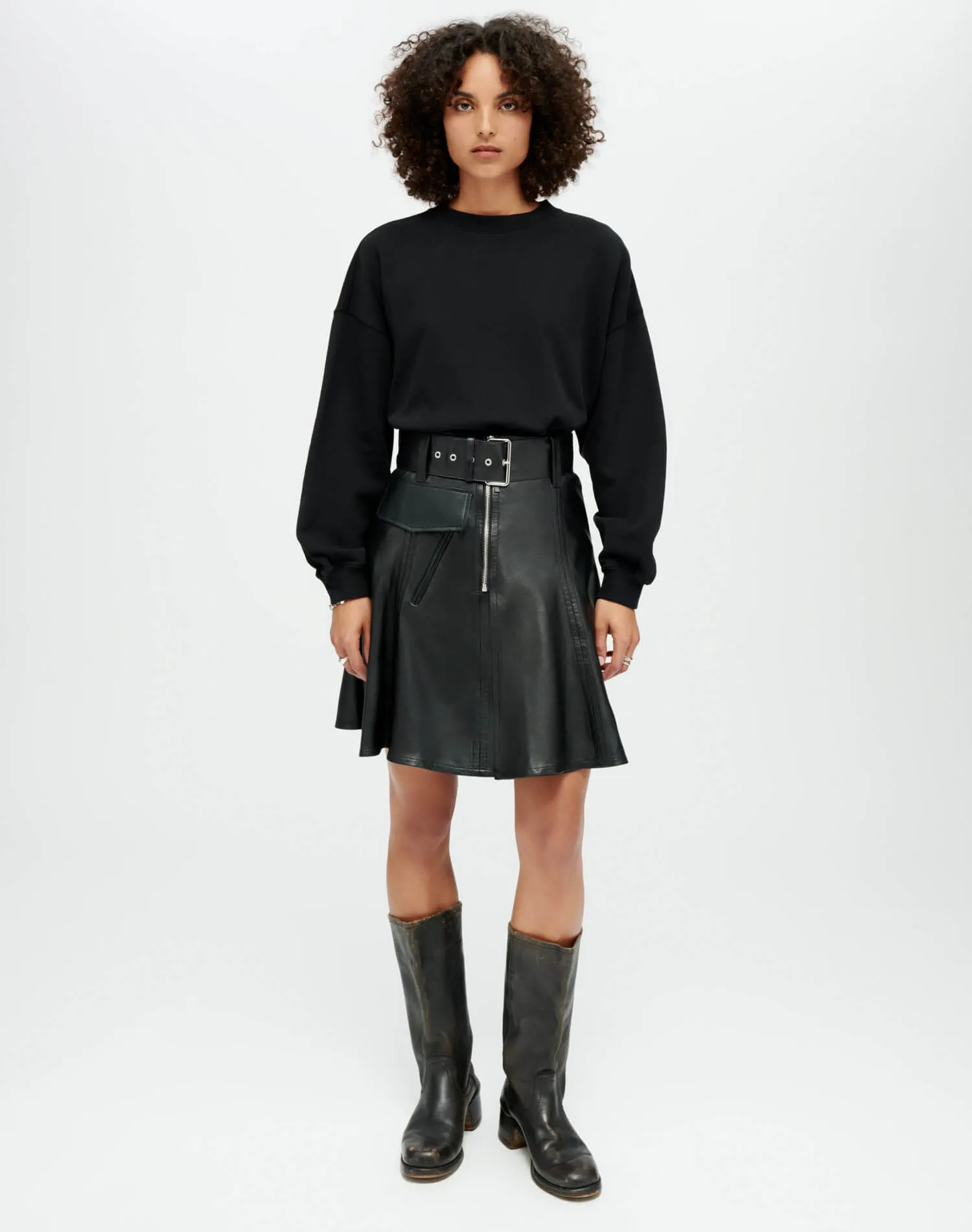 Leather Moto Skirt - Black Leather