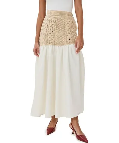 Lingua Franca Mekas Knit Combo Drop Waist Skirt Ivory S