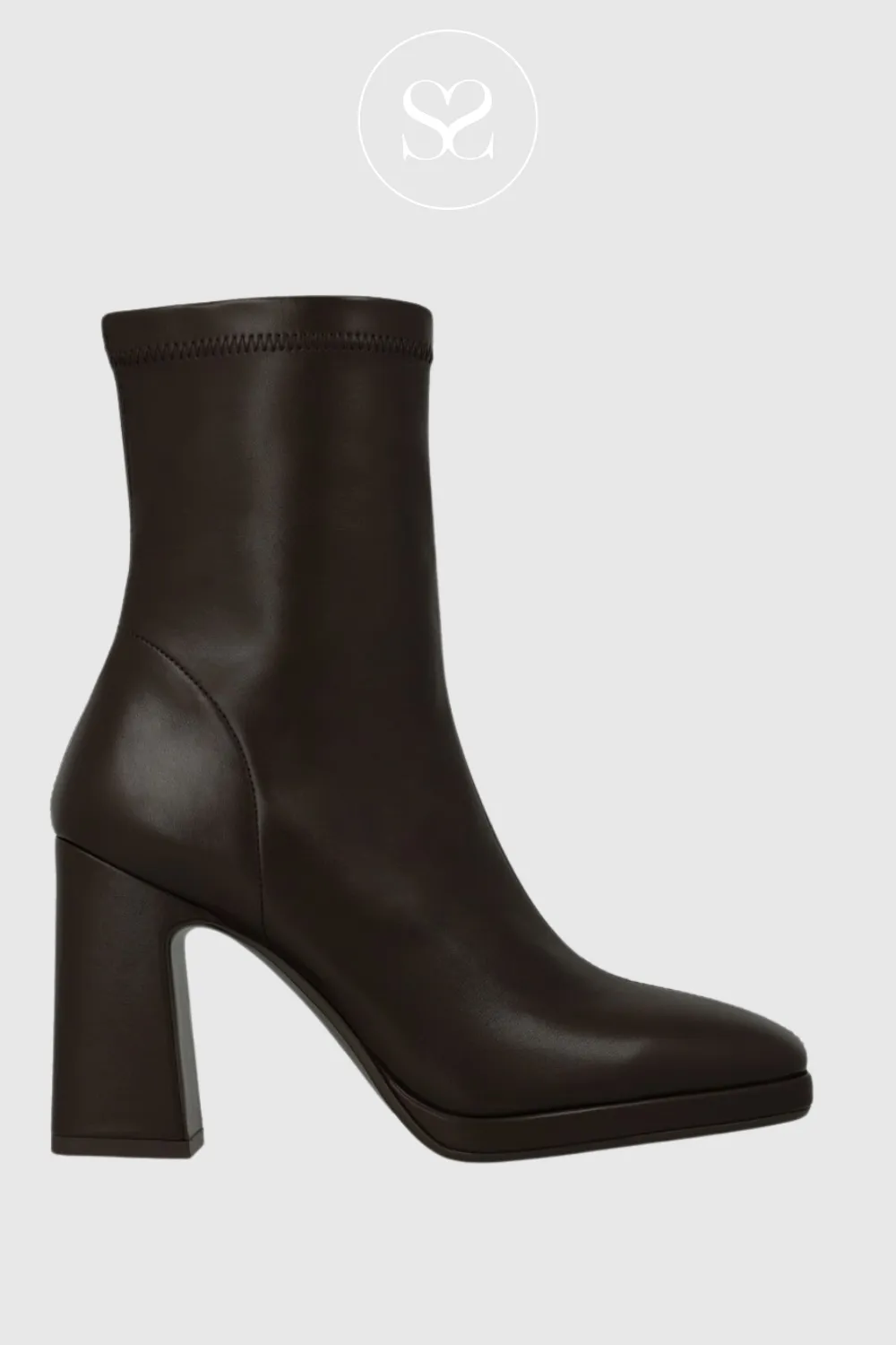 LODI LAIRA BROWN STRETCH LEATHER BLOCK HEEL ANKLE BOOTS