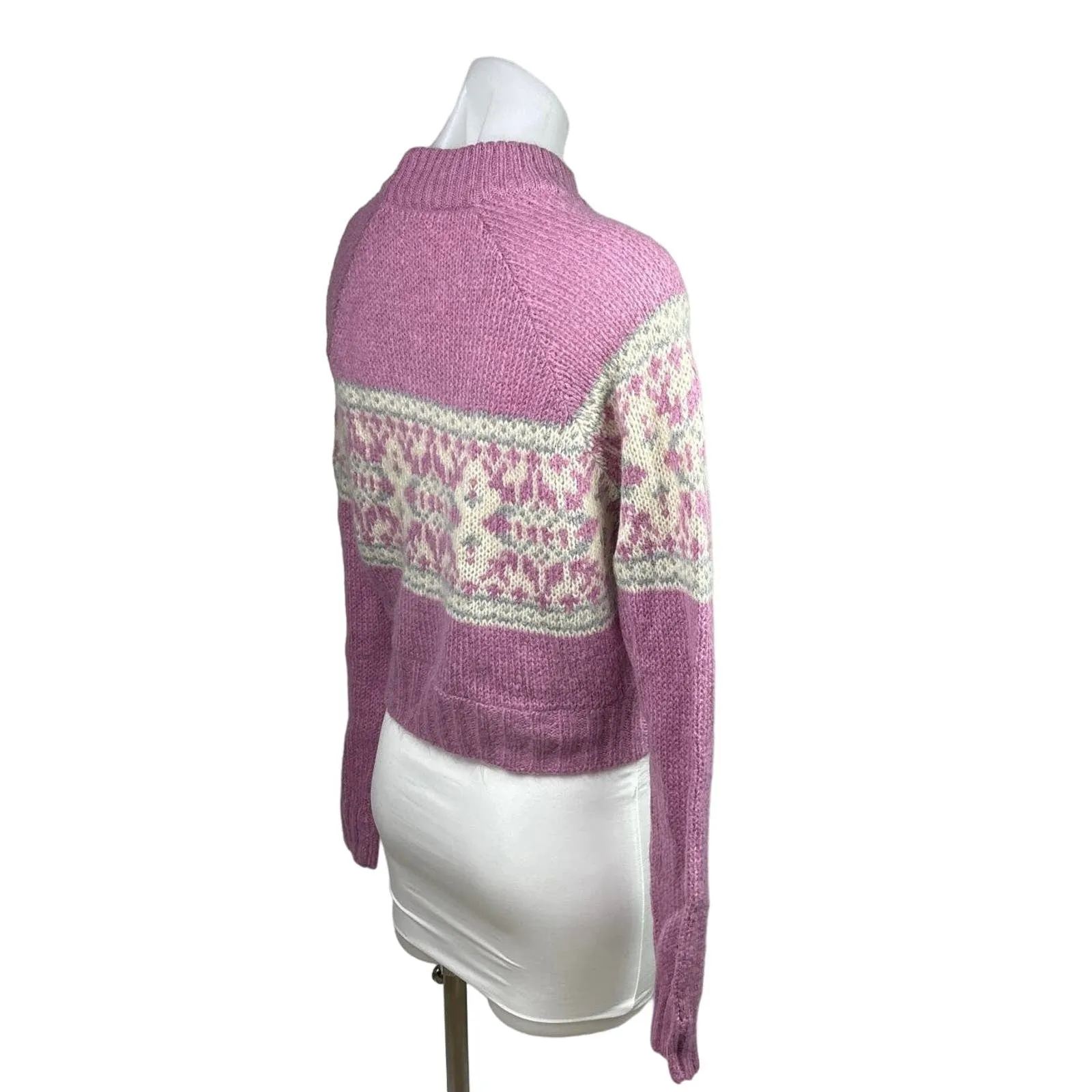 Lottie Moss Womens Pink Purple Southwest Fair Isle Crop Pullover Sweater Size S