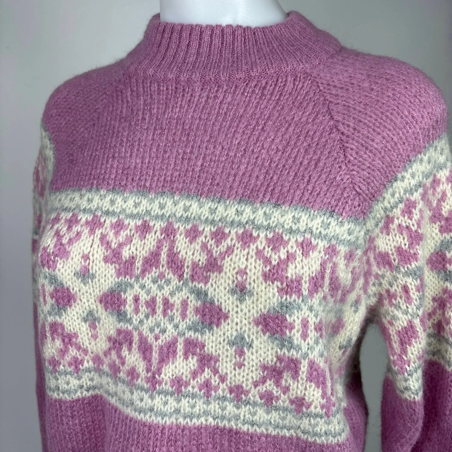 Lottie Moss Womens Pink Purple Southwest Fair Isle Crop Pullover Sweater Size S