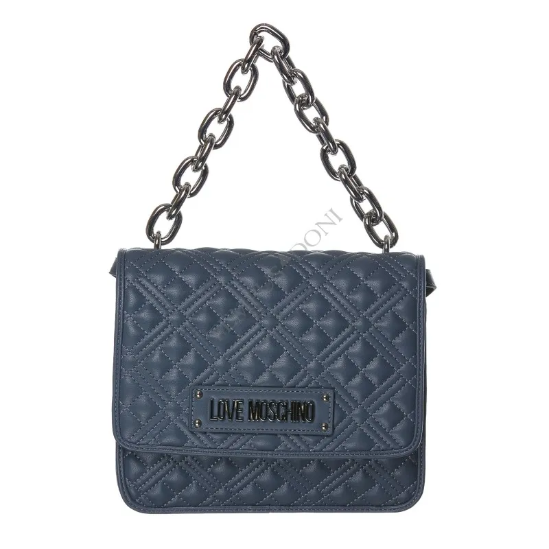 LOVE MOSCHINO - BORSA A SPALLA CON CATENA SHINY QUILTED BLU - LOVE MOSCHINO - Tempus Doni