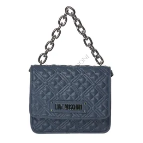 LOVE MOSCHINO - BORSA A SPALLA CON CATENA SHINY QUILTED BLU - LOVE MOSCHINO - Tempus Doni