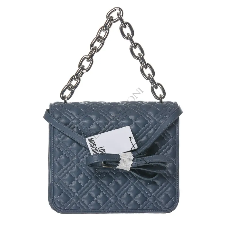 LOVE MOSCHINO - BORSA A SPALLA CON CATENA SHINY QUILTED BLU - LOVE MOSCHINO - Tempus Doni