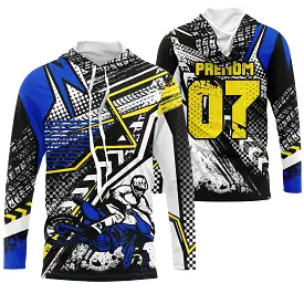 Maillot Cross Protection UV Bleu, Cadeau Personnalisé Pilote Moto Cross, T-shirt De Course Jersey - CT20122228