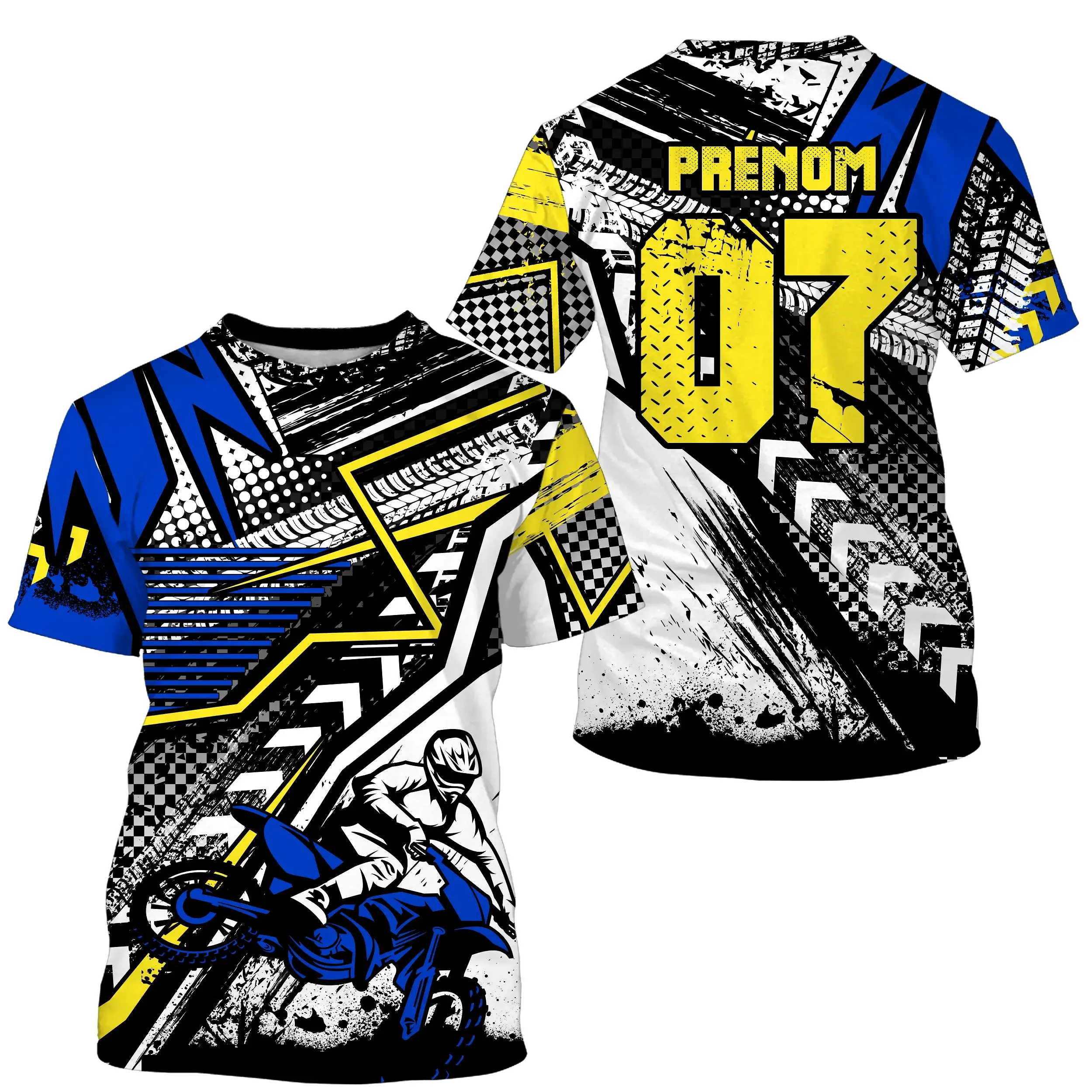 Maillot Cross Protection UV Bleu, Cadeau Personnalisé Pilote Moto Cross, T-shirt De Course Jersey - CT20122228