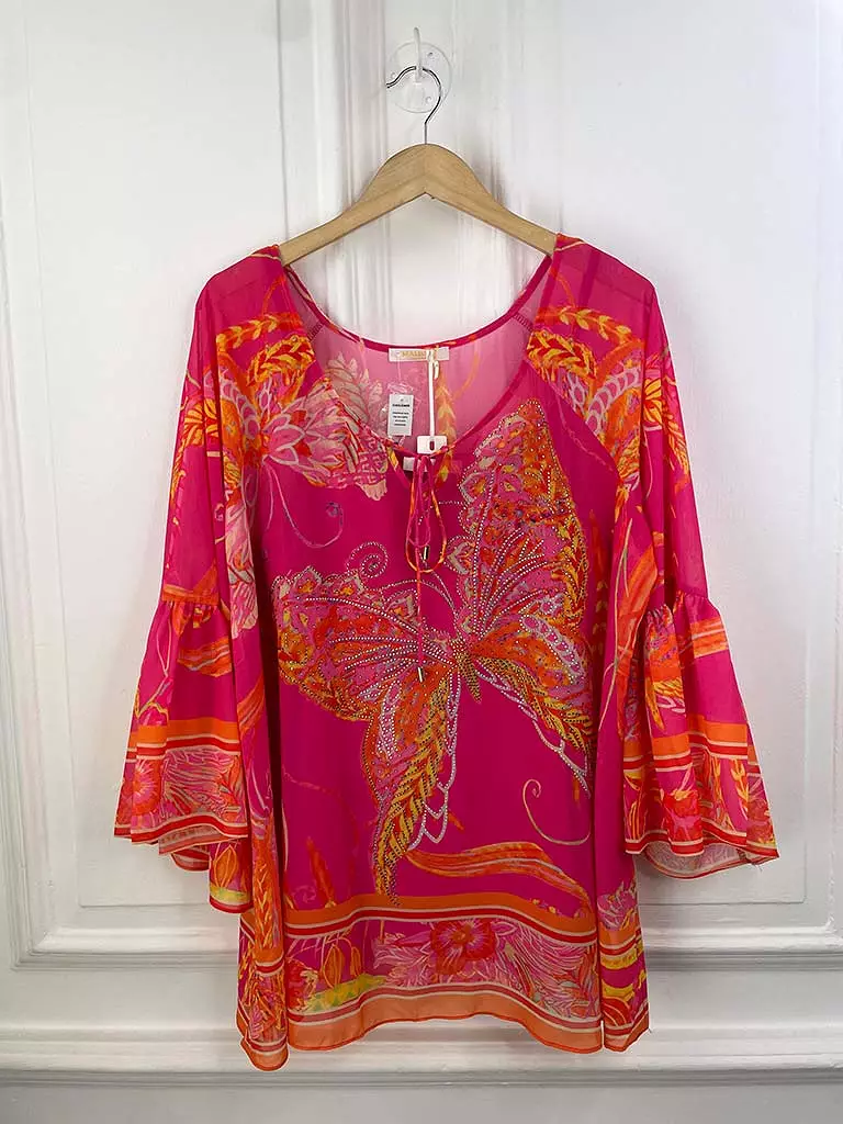 Malissa J Butterfly Print Kaftan Top - Hot Pink