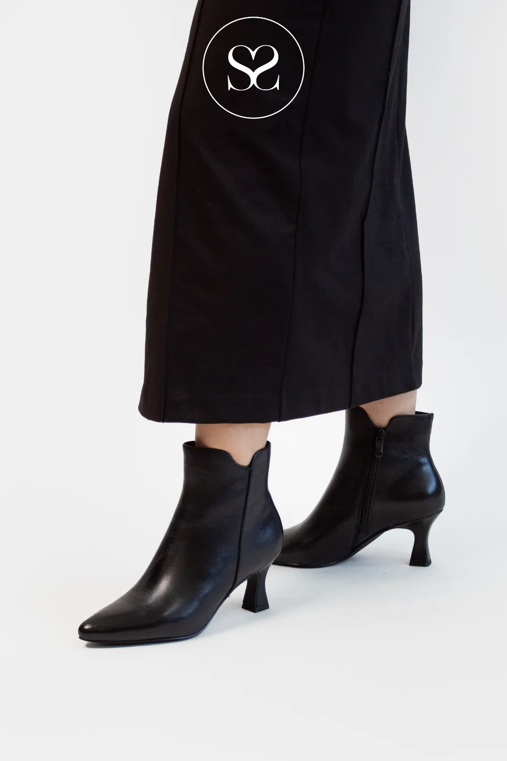 MARCO TOZZI 2-25002 BLACK LEATHER HEEL BOOTS