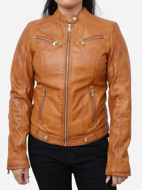 Maria Casual Distressed Brown Leather Biker Jacket