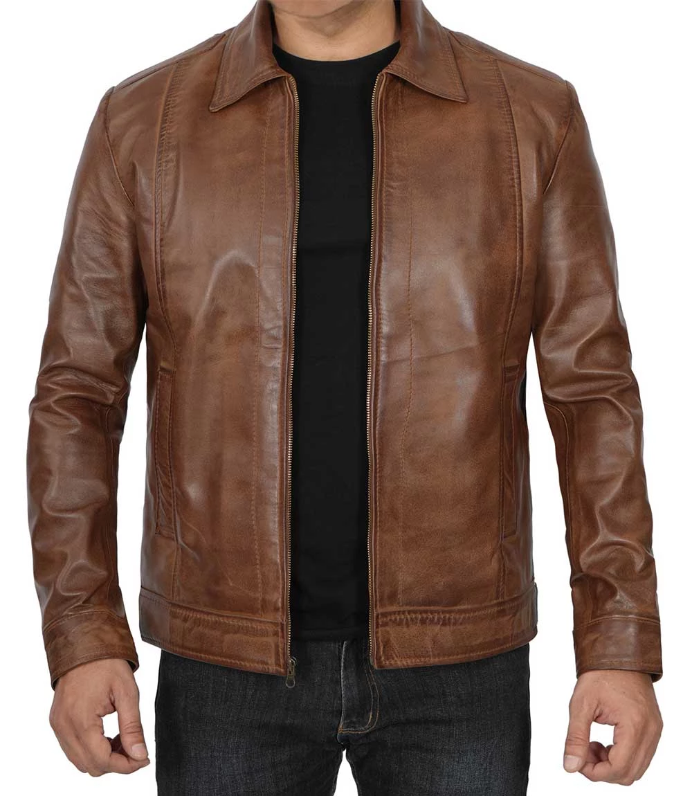 Men's Chocolate Brown Harrington Vintage Leather Jacket | 2-4 Days Free Delivery