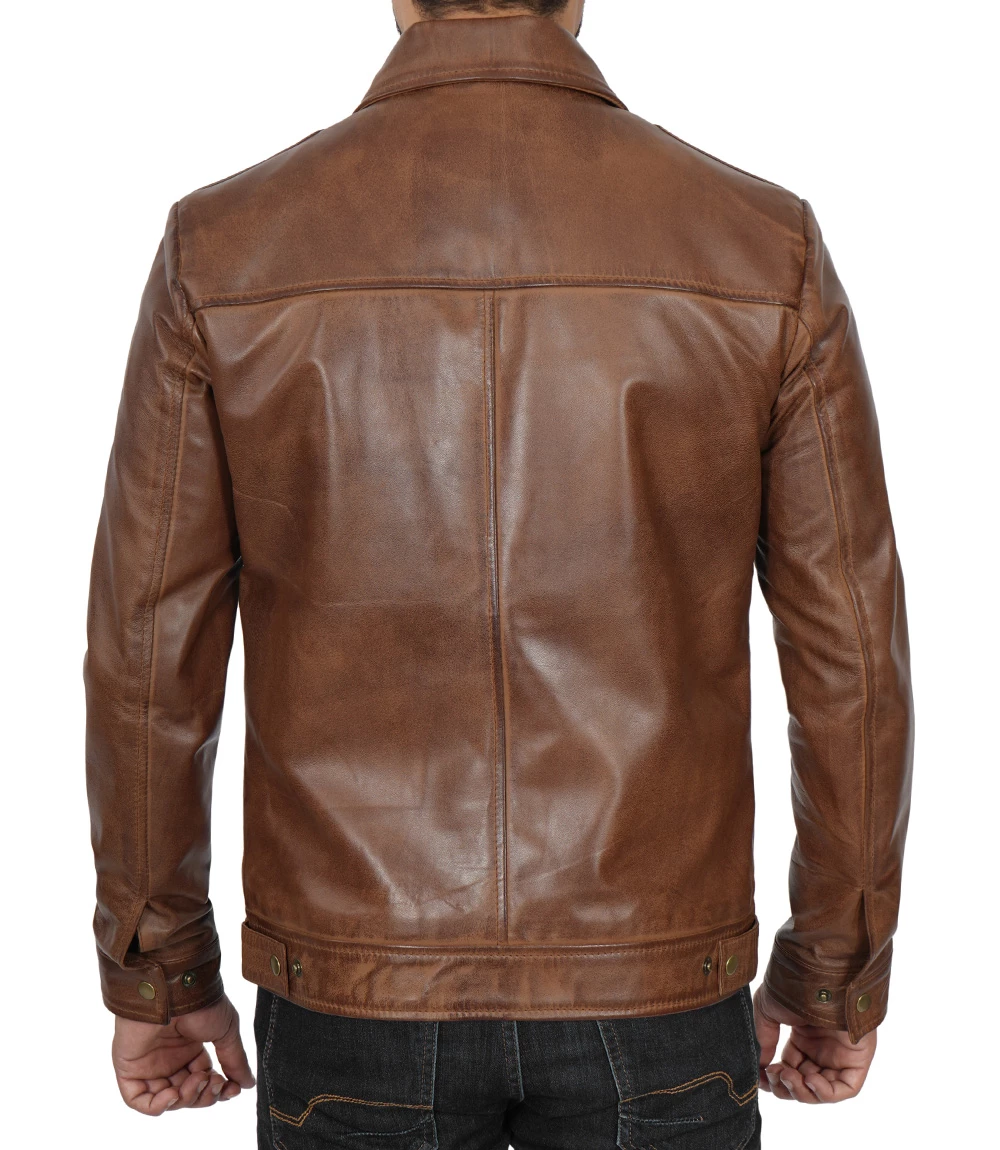 Men's Chocolate Brown Harrington Vintage Leather Jacket | 2-4 Days Free Delivery