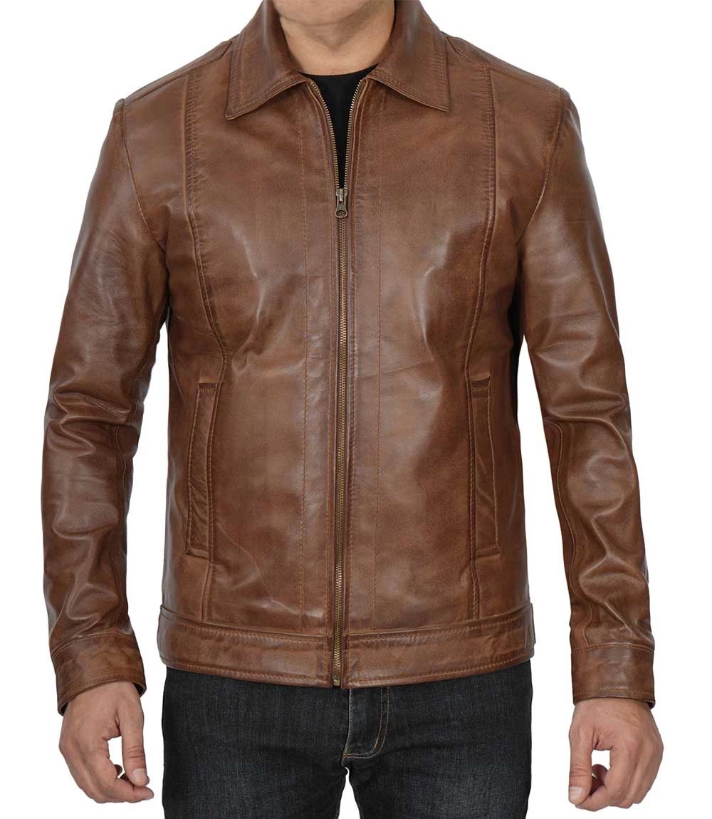 Men's Chocolate Brown Harrington Vintage Leather Jacket | 2-4 Days Free Delivery