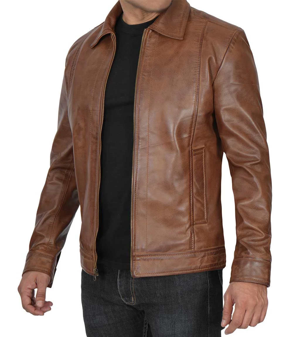 Men's Chocolate Brown Harrington Vintage Leather Jacket | 2-4 Days Free Delivery