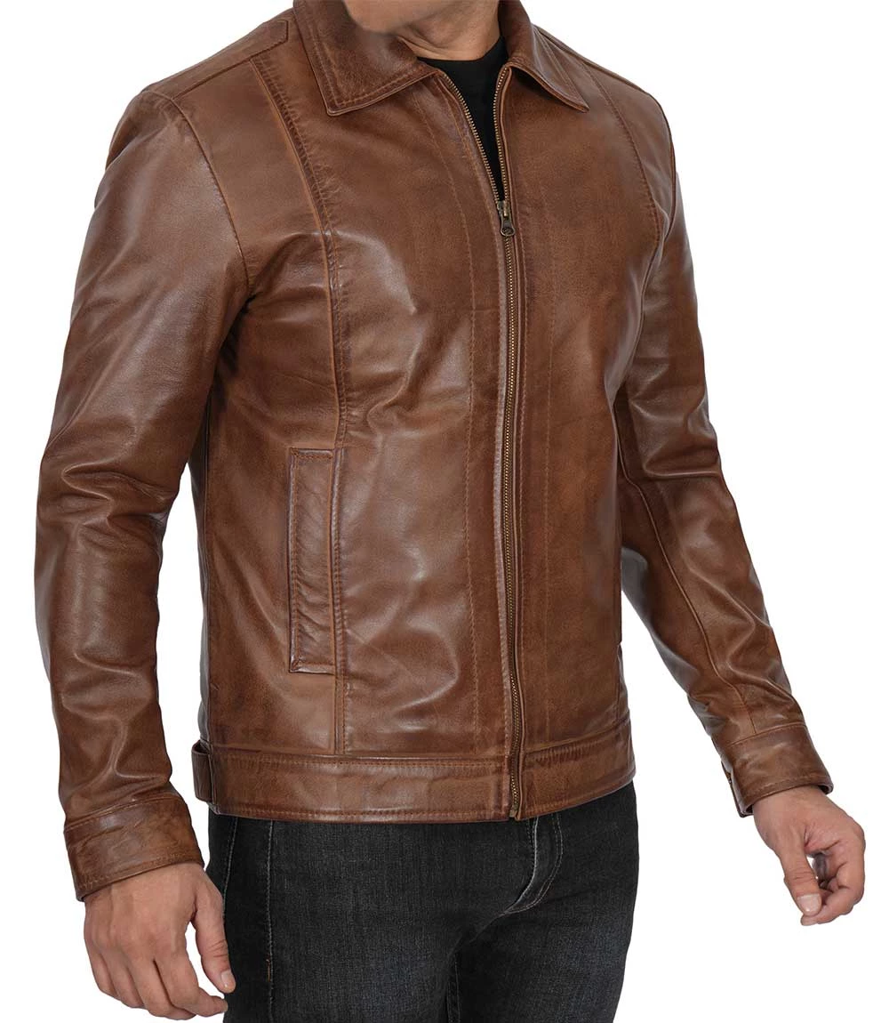 Men's Chocolate Brown Harrington Vintage Leather Jacket | 2-4 Days Free Delivery