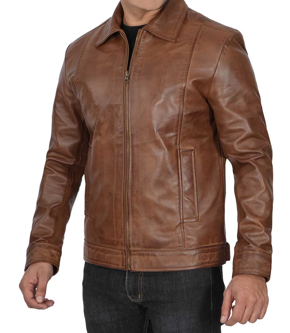 Men's Chocolate Brown Harrington Vintage Leather Jacket | 2-4 Days Free Delivery