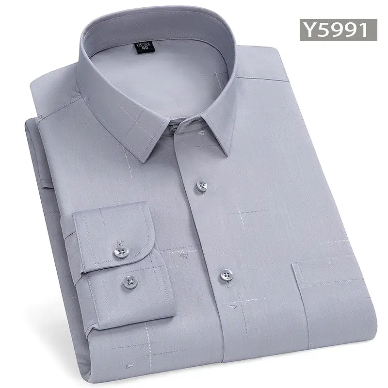 Men's long-sleeved thin loose elastic fiber cotton shirt