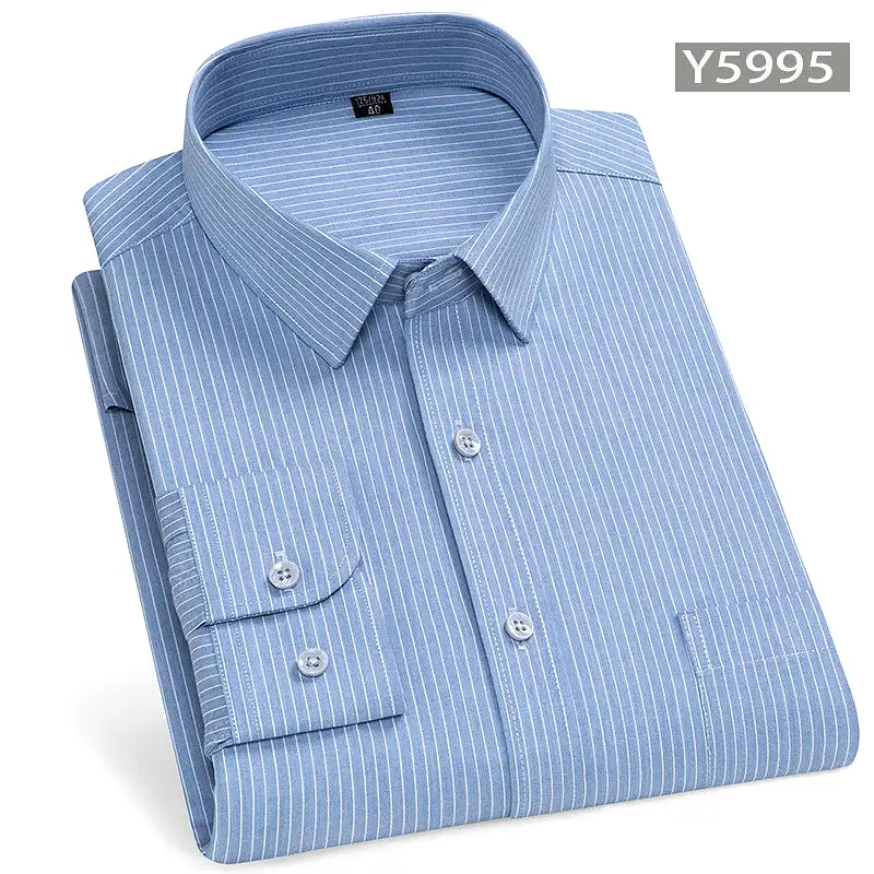 Men's long-sleeved thin loose elastic fiber cotton shirt