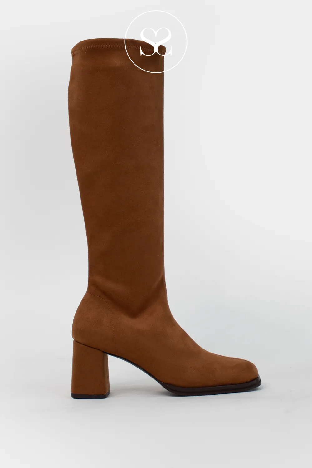 MISS ELASTIC 876211-AE TAN SUEDE STRETCH PULL ON KNEE HIGH BOOTS