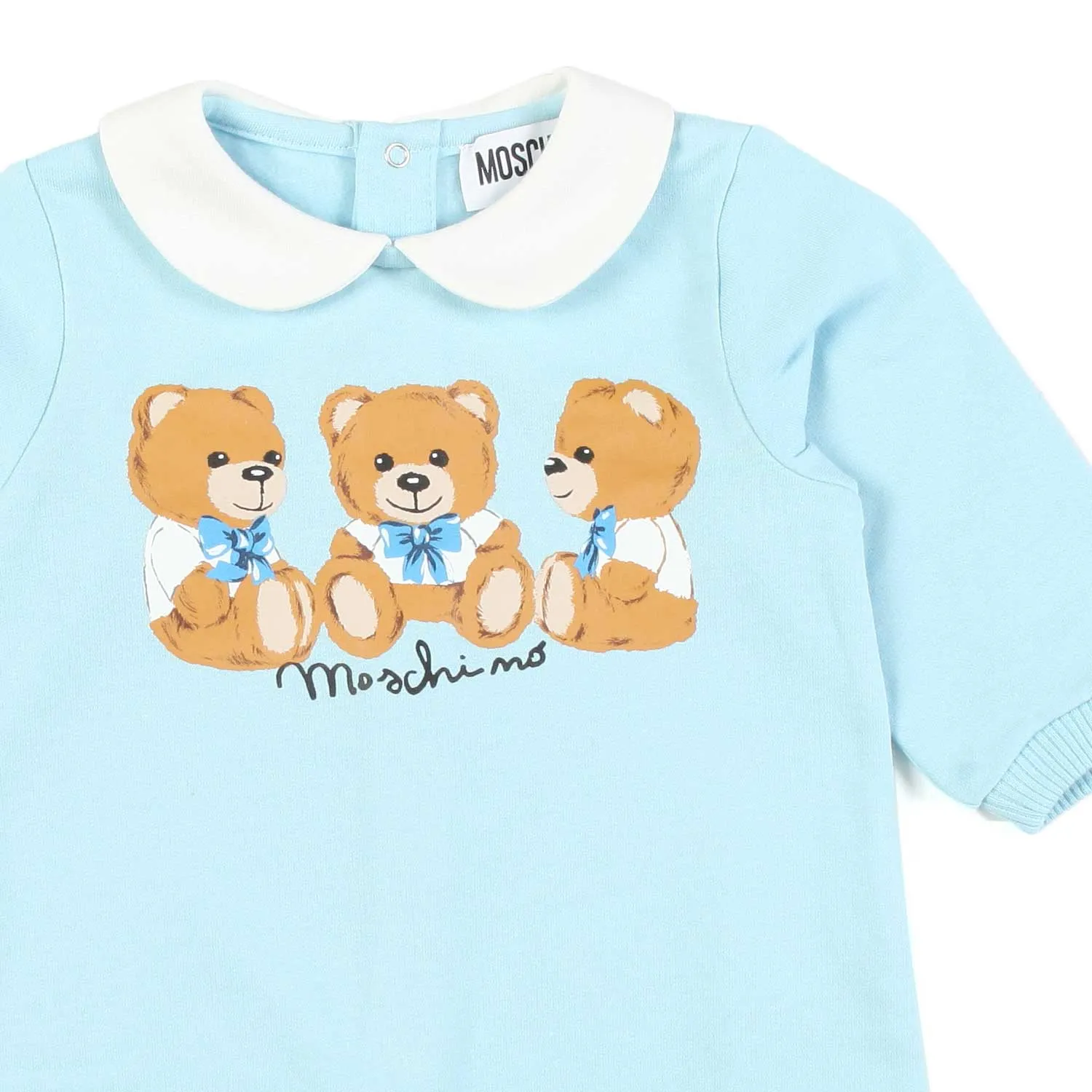 Moschino Light Blue Romper With Teddy Bears For Baby