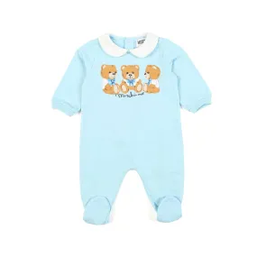 Moschino Light Blue Romper With Teddy Bears For Baby