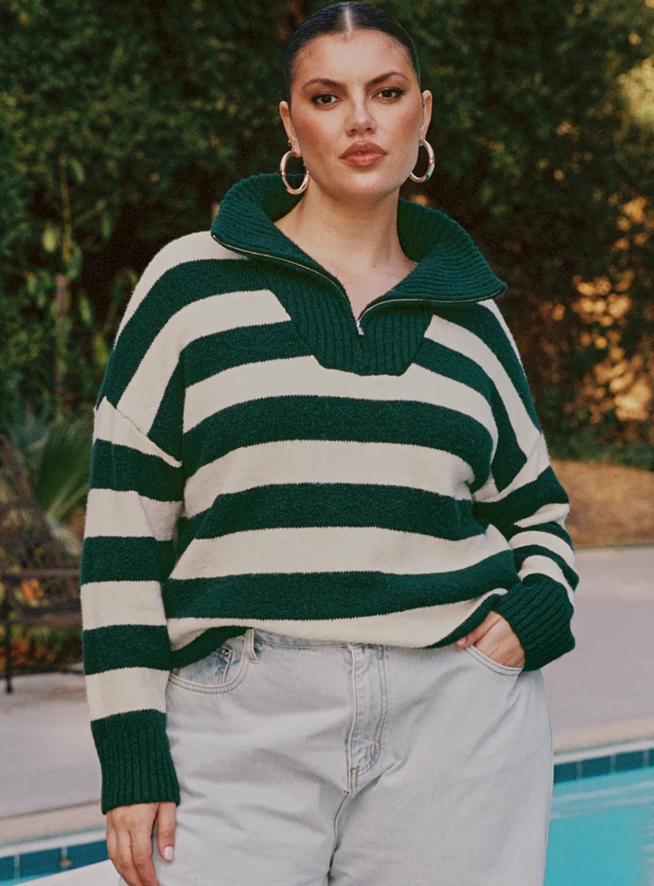 Neena Quarter Zip Jumper Green / Cream Curve