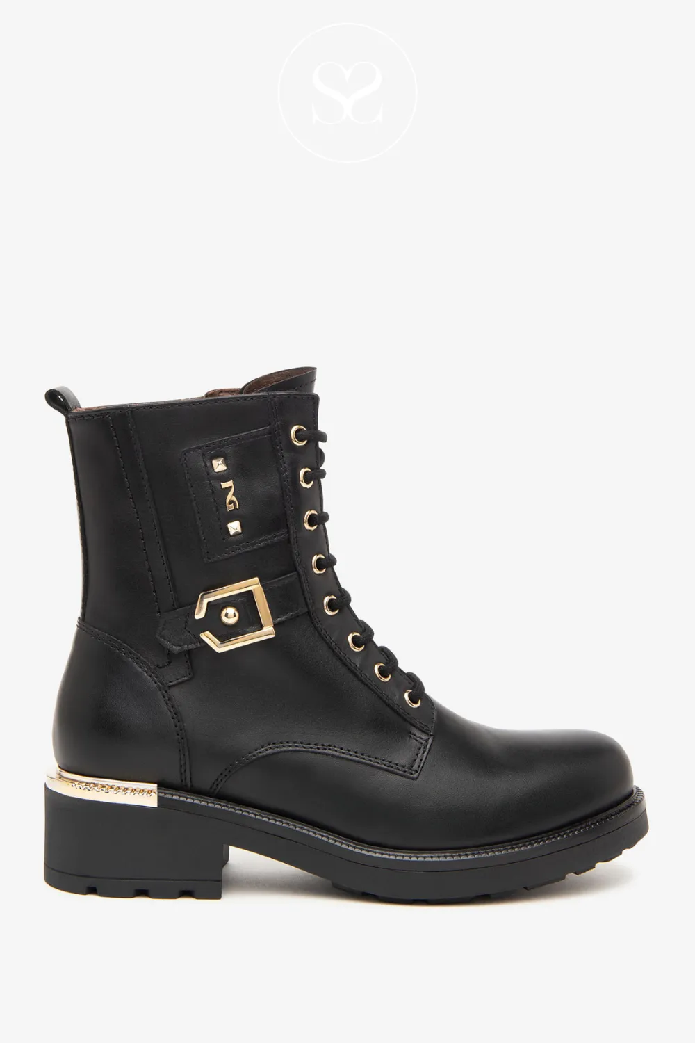 NERO GIARDINI I411881D BLACK LEATHER MILITARY BOOTS