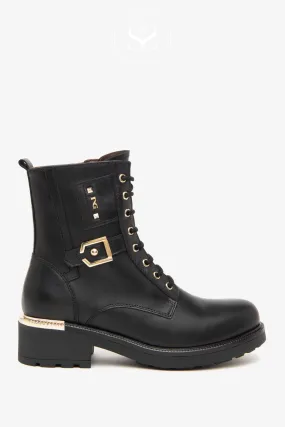 NERO GIARDINI I411881D BLACK LEATHER MILITARY BOOTS