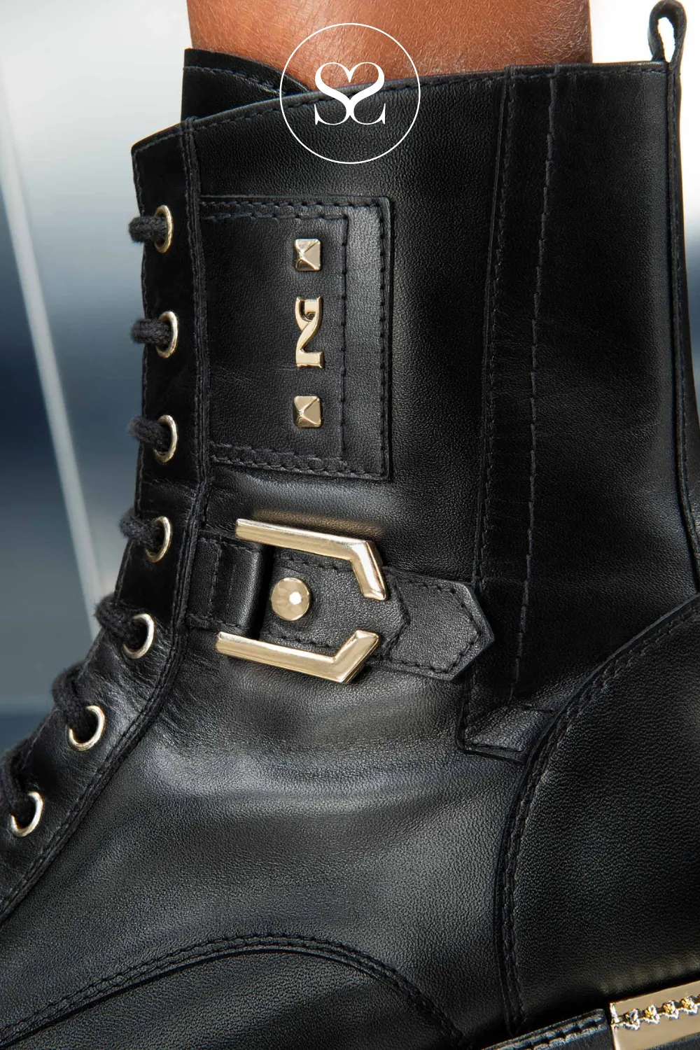 NERO GIARDINI I411881D BLACK LEATHER MILITARY BOOTS