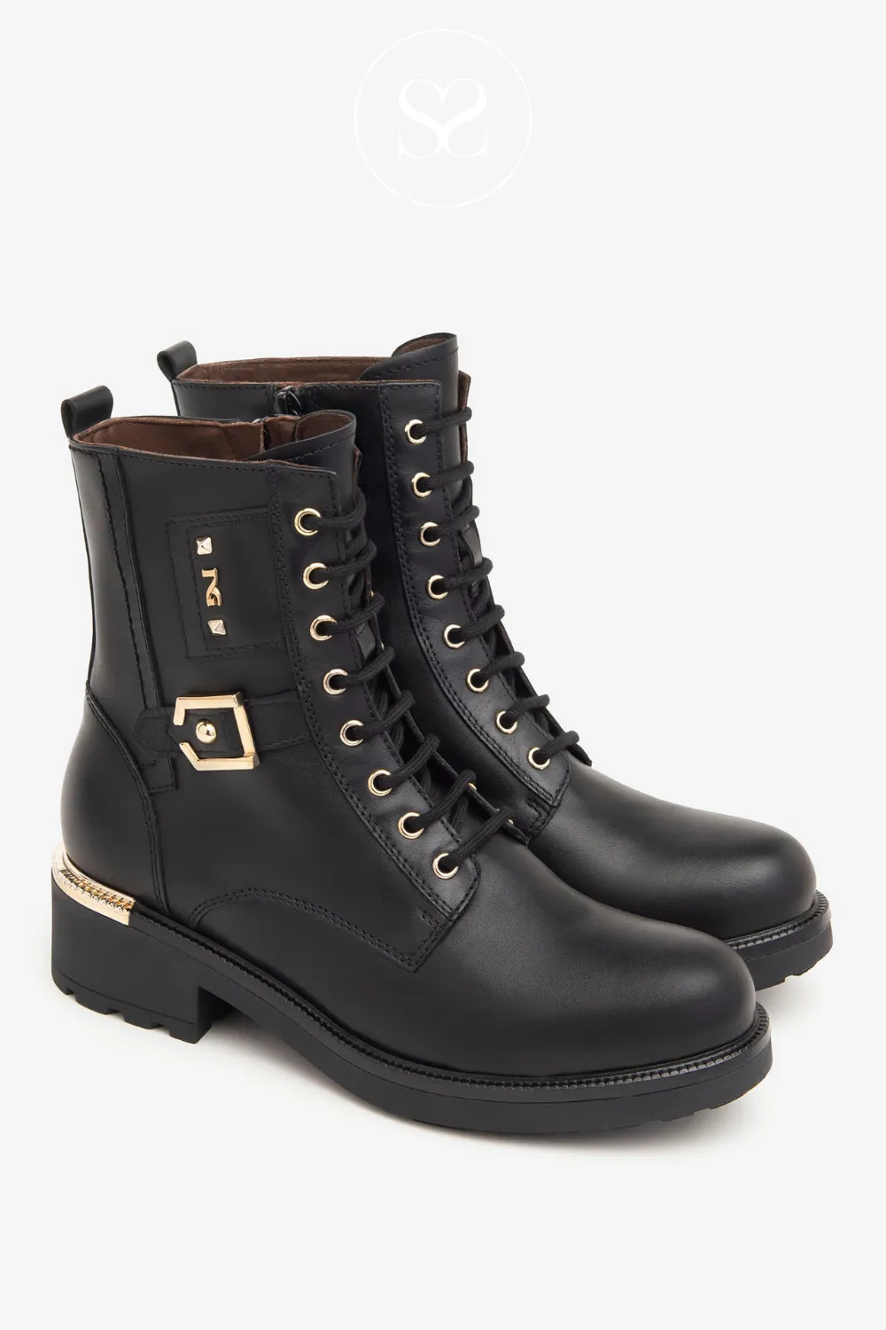 NERO GIARDINI I411881D BLACK LEATHER MILITARY BOOTS