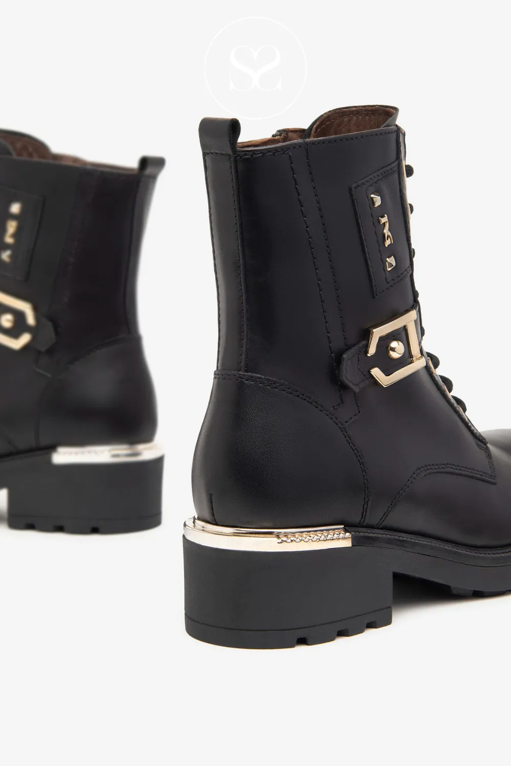 NERO GIARDINI I411881D BLACK LEATHER MILITARY BOOTS