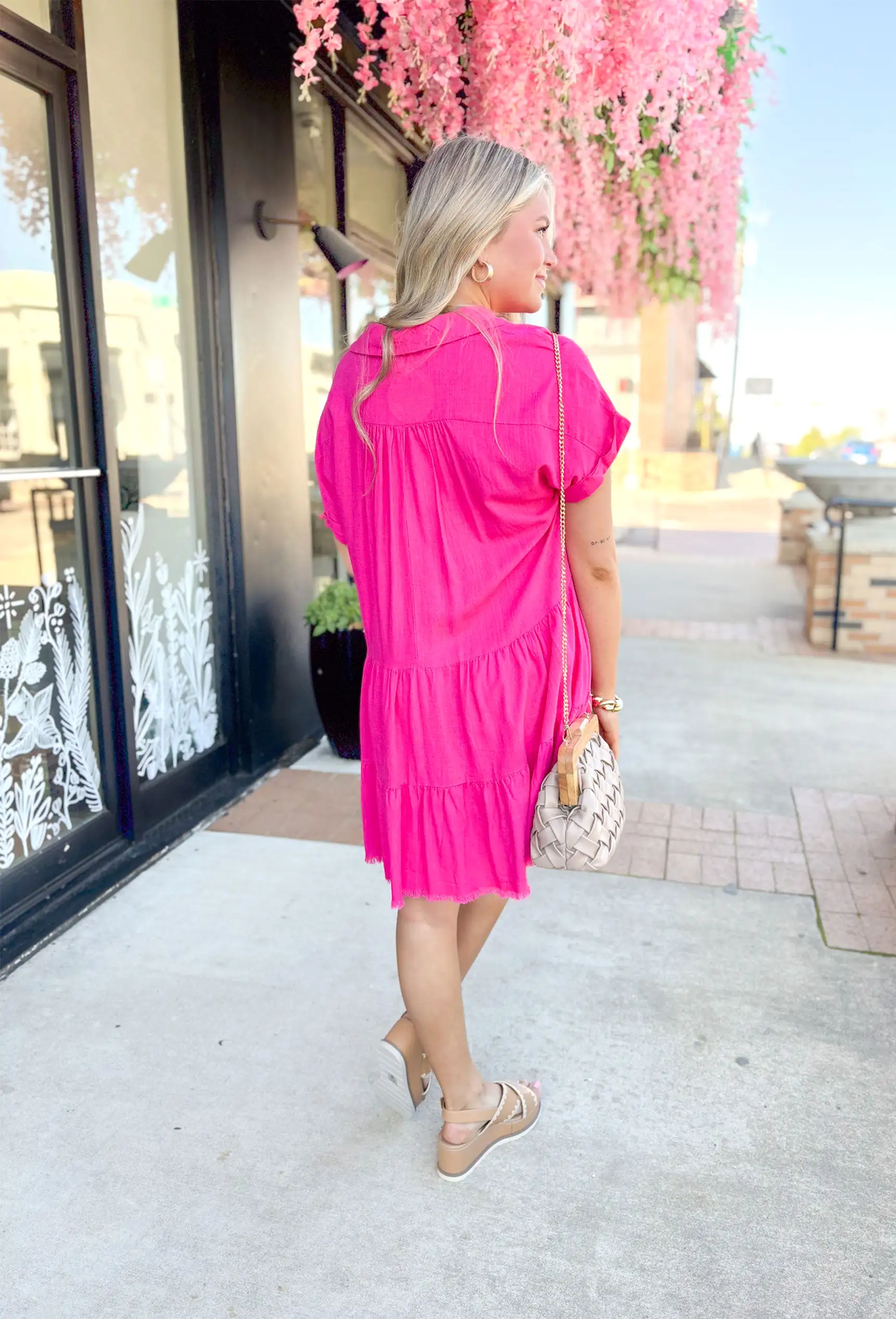 Nikoleta Linen Shirtdress in Hot Pink