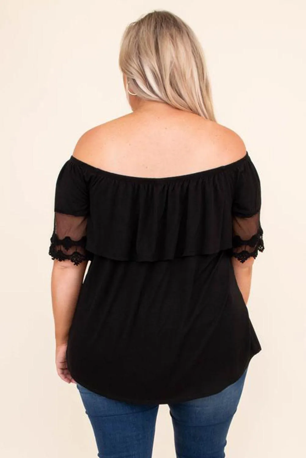 Off-the-Shoulder Lace Sleeve Top - Plus Size